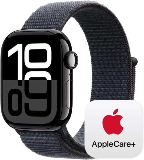 Apple Watch Series 10 [GPS + Cellular 42mm] with Jet Black Aluminium Case with Ink Sport Loop. Fitness Tracker, ECG App, Always-On Retina Display, Carbon Neutral with AppleCare+ (2 Years)
