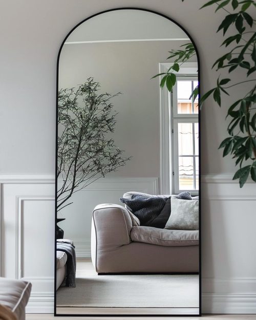 Full Length Mirror, 58″x21″ Arch Floor Mirror, Floor Standing Freestanding Full Body Mirror with Stand for Bedroom, Hanging Mounted for Living Room Cloakroom, Black