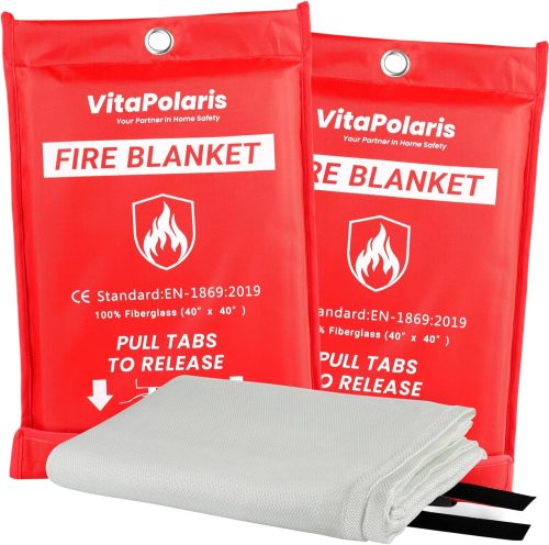 Heavy Duty Emergency Fire Blanket -2 Pack, 40x40in Fiberglass Fire Suppression for Home and Kitchen, Class K Fire Safety, Fire Retardant Camping Grill