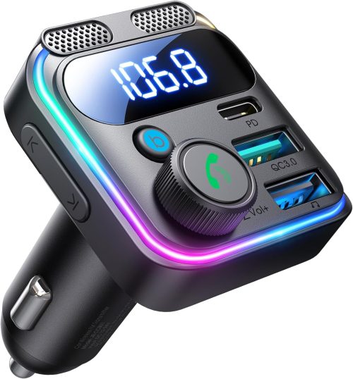 JOYROOM Bluetooth 5.3 FM Transmitter Car Adapter [Stronger Dual Mics & HiFi Deep Bass Sound] 48W PD & QC 3.0 USB C Car Charger Cigarette Lighter Adapter Hands-Free Calling Radio Support USB Drive