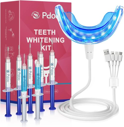 Teeth Whitening Kit with LED Light for Sensitive Teeth, Fast Results for Whitening at Home, Carbamide Peroxide Teeth Whitening Gel Helps Remove All Kinds of Stain